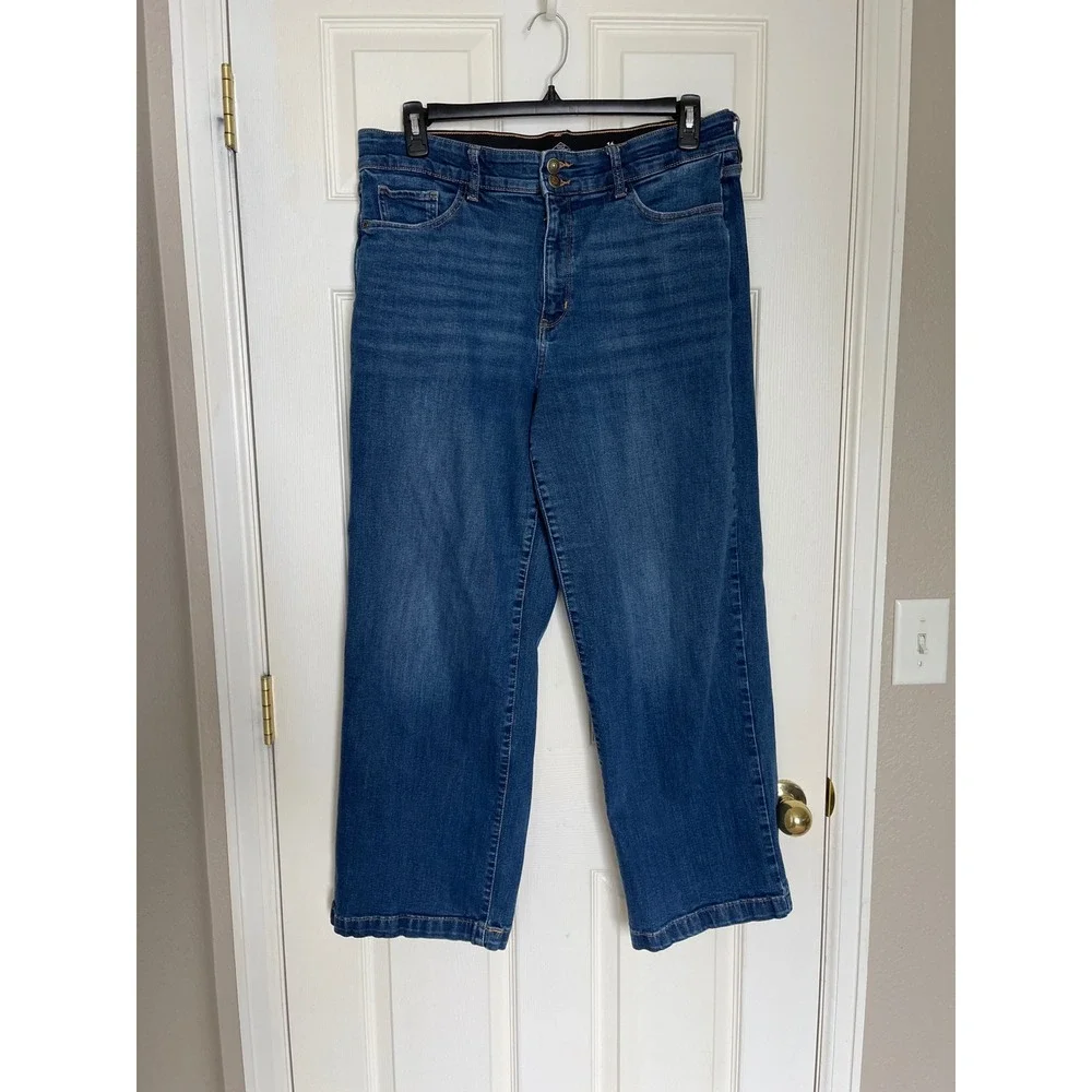 St Johns Bay Wide Leg Jeans Size 16 Stretch Elastic‎ Waist Comfort Denim